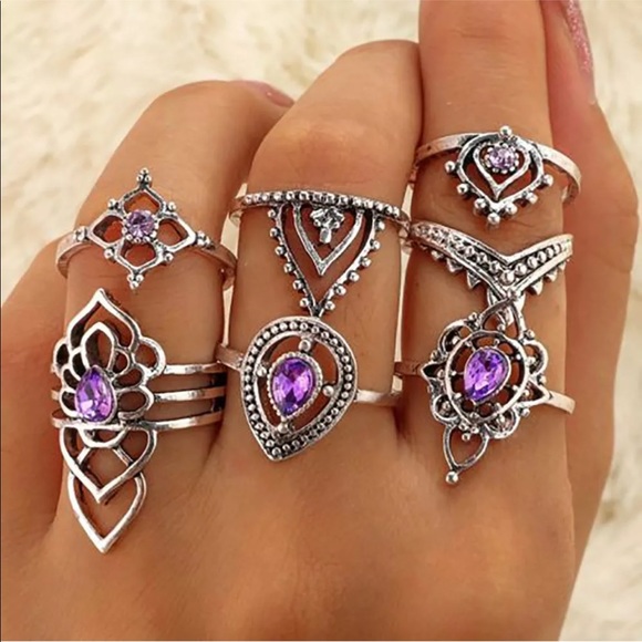 Jewelry - 7Pc Vintage Boho Amethyst Rings